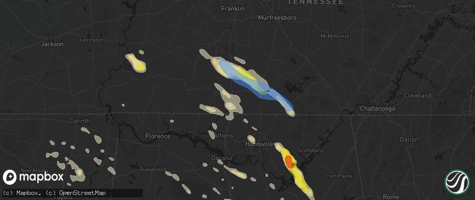 Hail map in Dellrose, TN on June 1, 2026