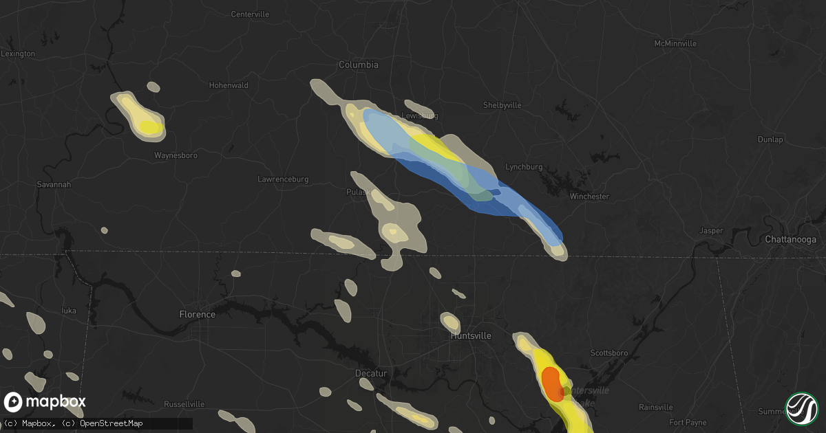 Hail map in Dellrose, TN on June 1, 2026