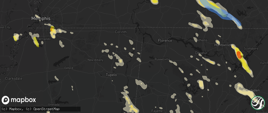 Hail map in Dennis, MS on June 1, 2026