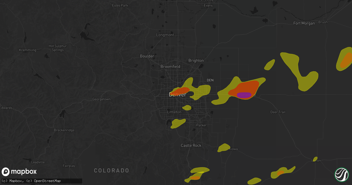 Hail map in Denver, CO on June 1, 2026