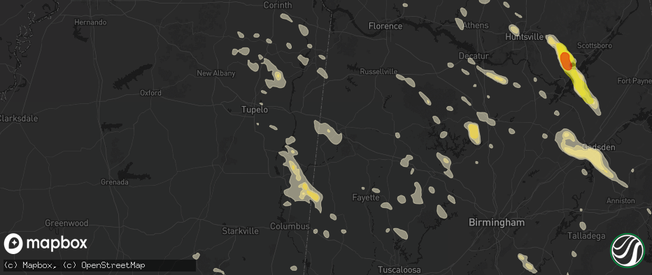 Hail map in Detroit, AL on June 1, 2026