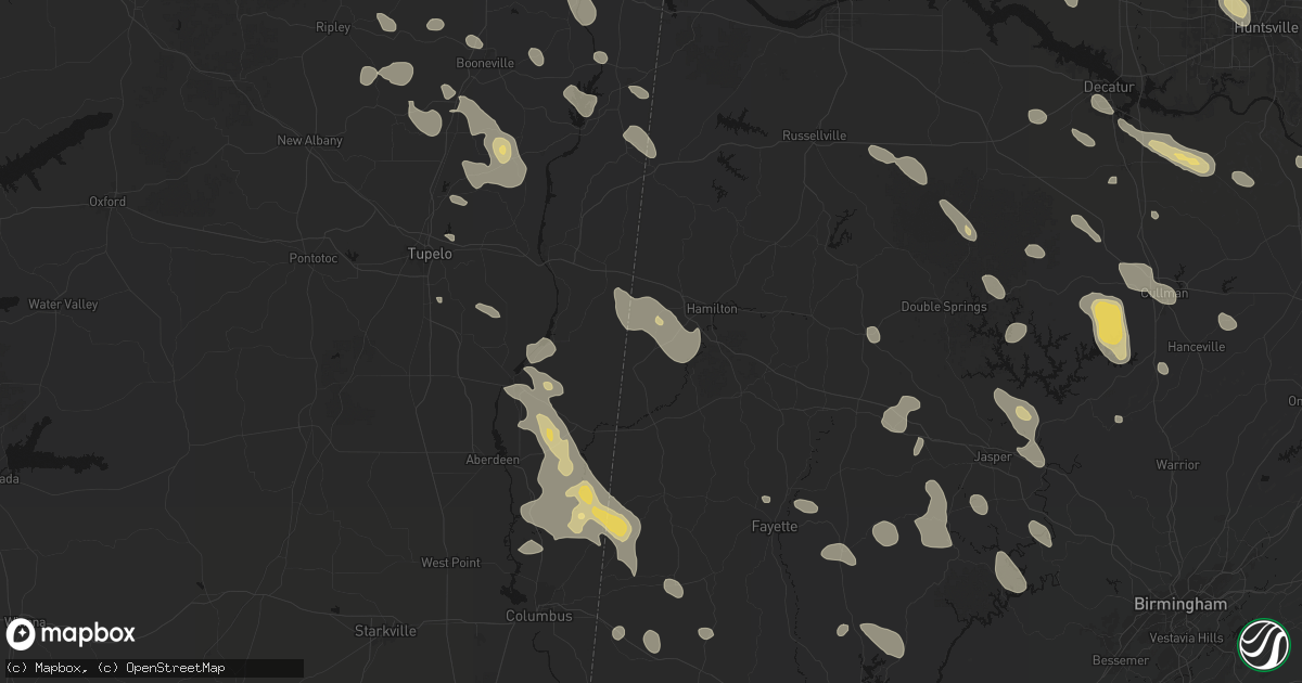 Hail map in Detroit, AL on June 1, 2026