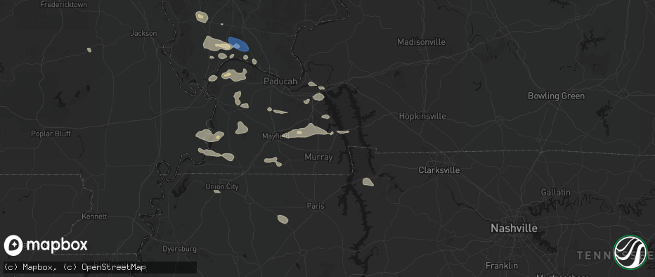 Hail map in Dexter, KY on June 1, 2026