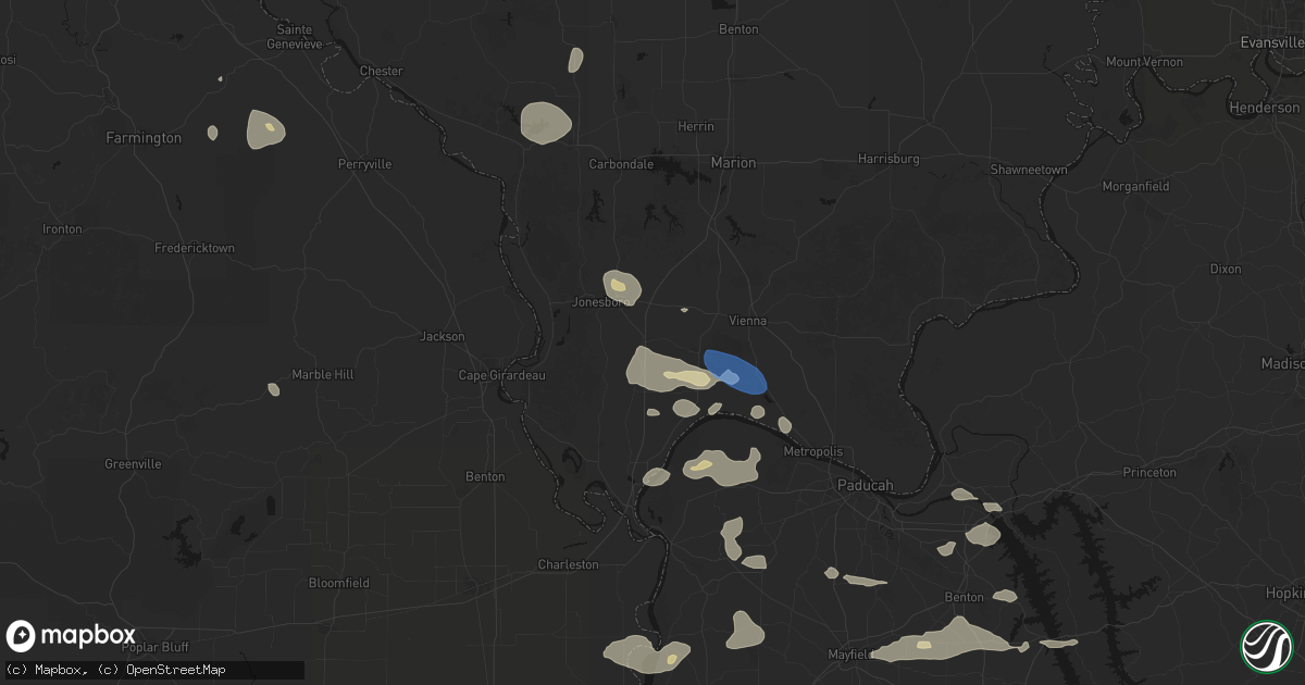 Hail map in Dongola, IL on June 1, 2026