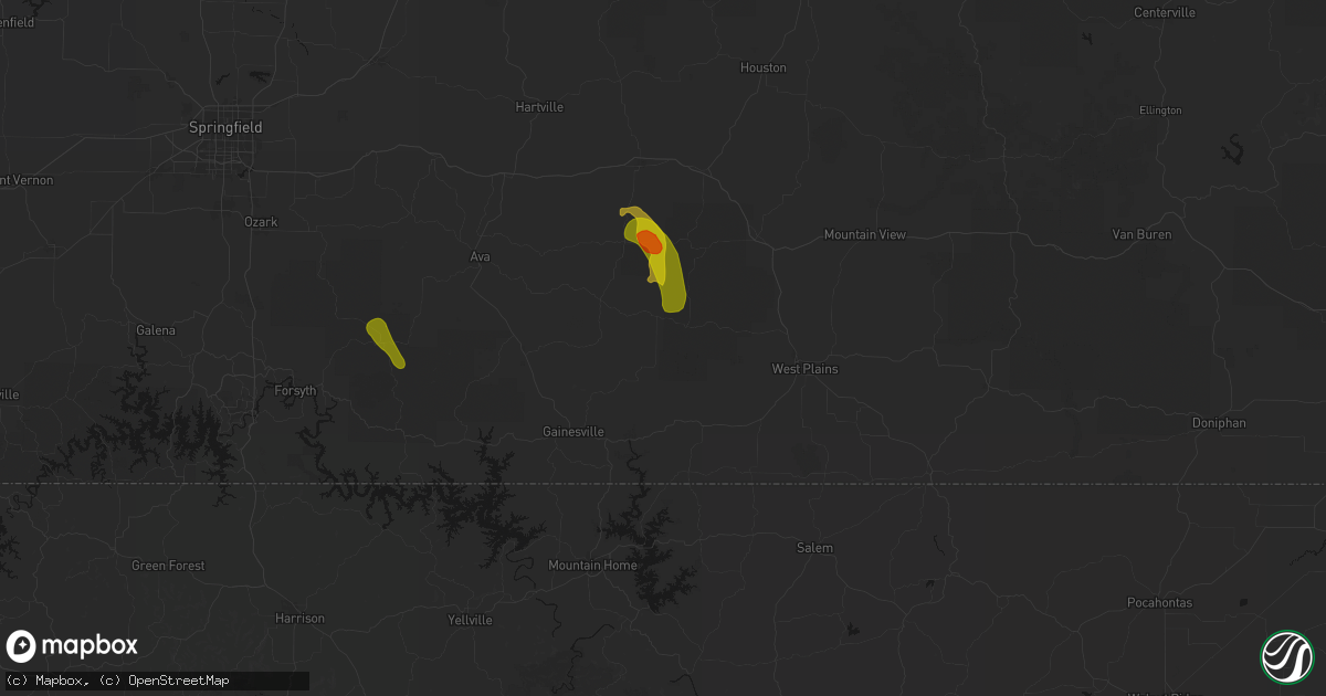 Hail map in Dora, MO on June 1, 2026