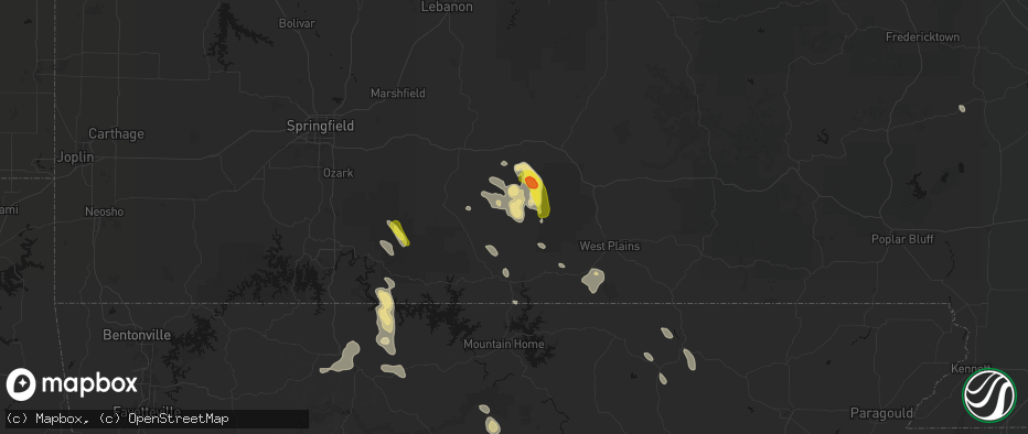 Hail map in Drury, MO on June 1, 2026