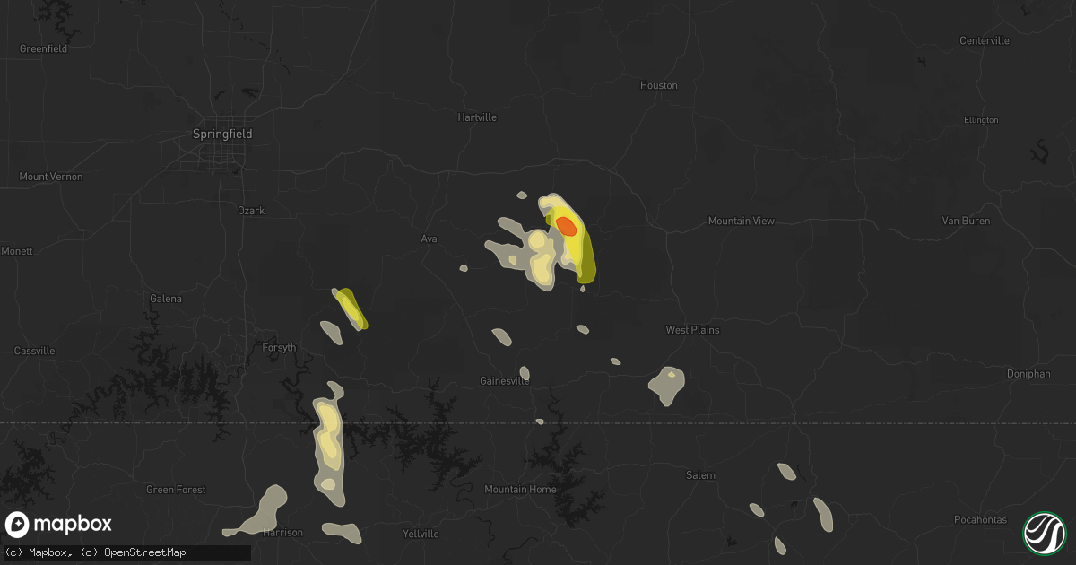 Hail map in Drury, MO on June 1, 2026
