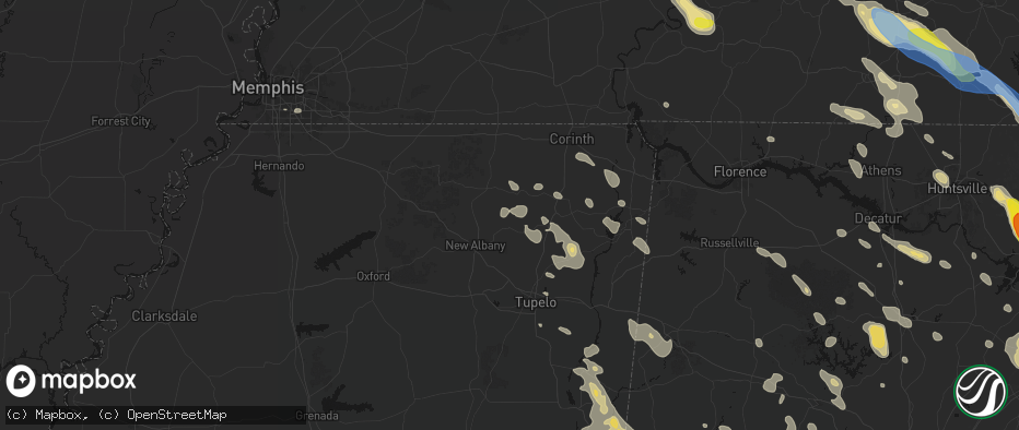 Hail map in Dumas, MS on June 1, 2026