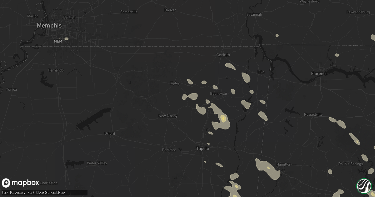 Hail map in Dumas, MS on June 1, 2026