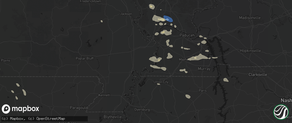 Hail map in East Prairie, MO on June 1, 2026