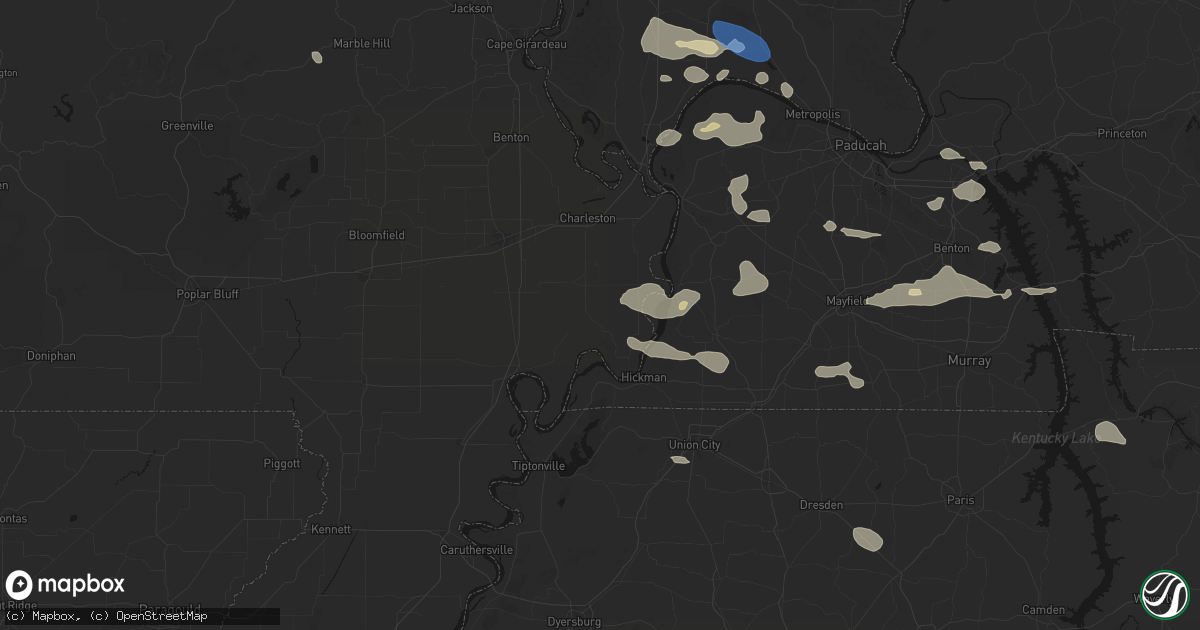 Hail map in East Prairie, MO on June 1, 2026