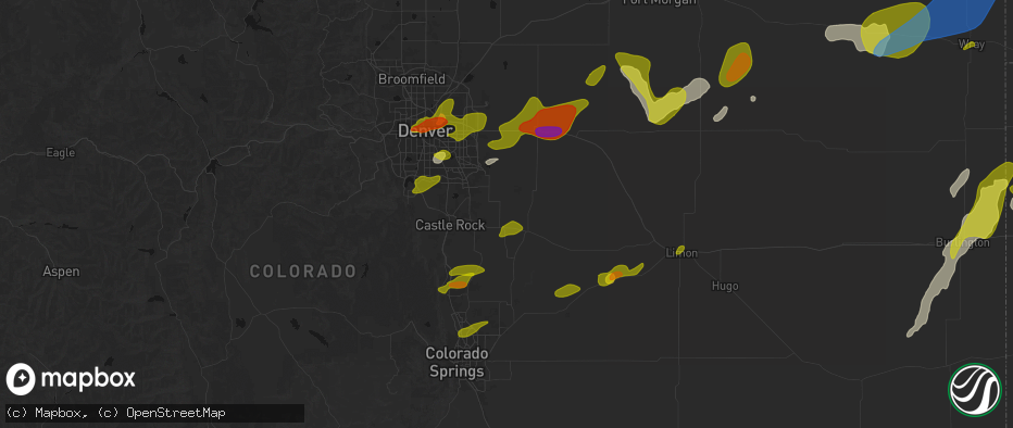 Hail map in Elizabeth, CO on June 1, 2026