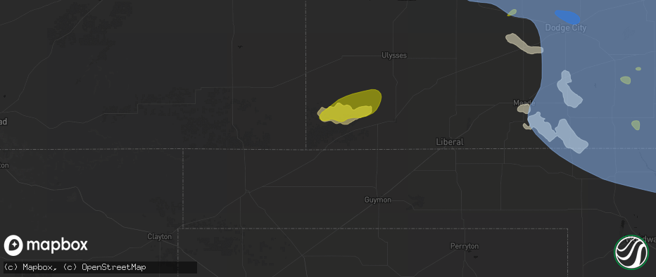 Hail map in Elkhart, KS on June 1, 2026