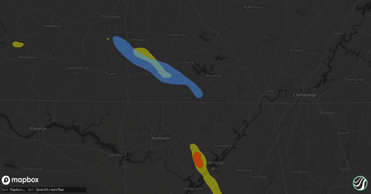 Hail map in Elora, TN on June 1, 2026