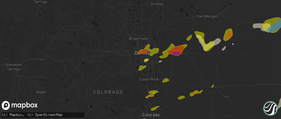 Hail map in Englewood, CO on June 1, 2026