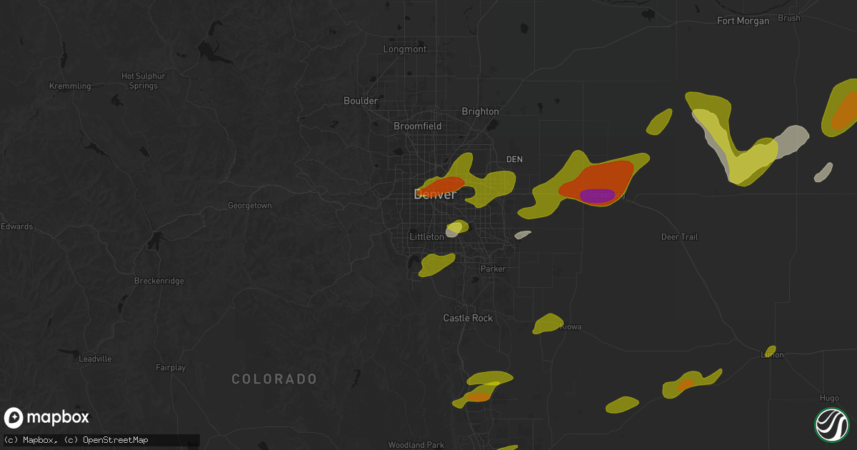 Hail map in Englewood, CO on June 1, 2026