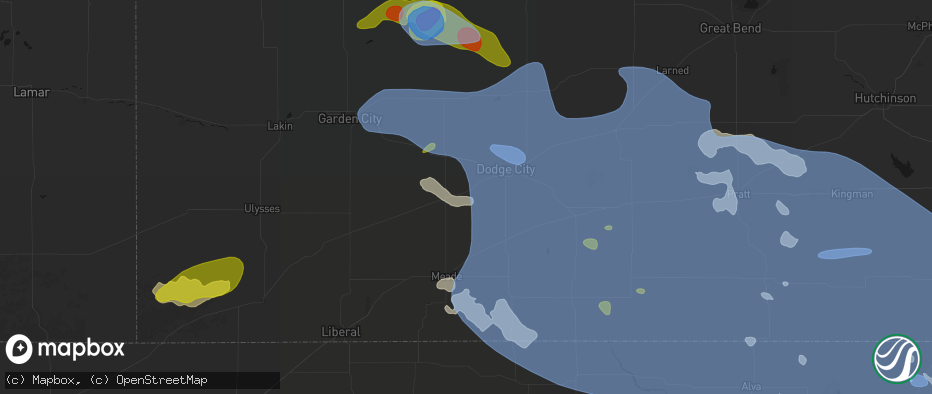 Hail map in Ensign, KS on June 1, 2026