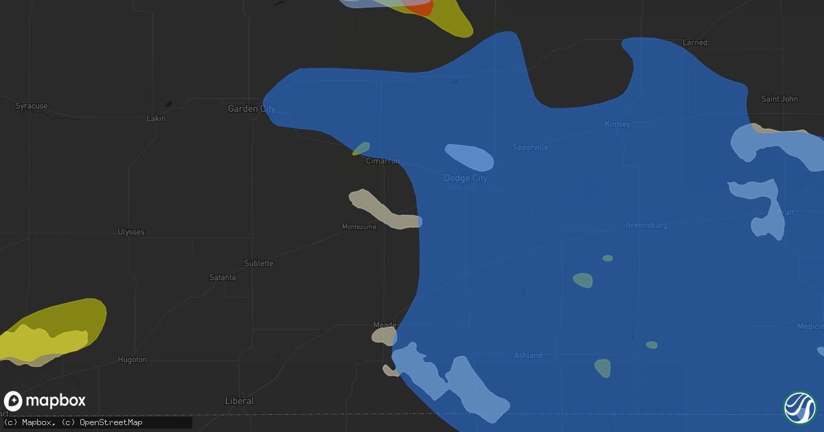 Hail map in Ensign, KS on June 1, 2026