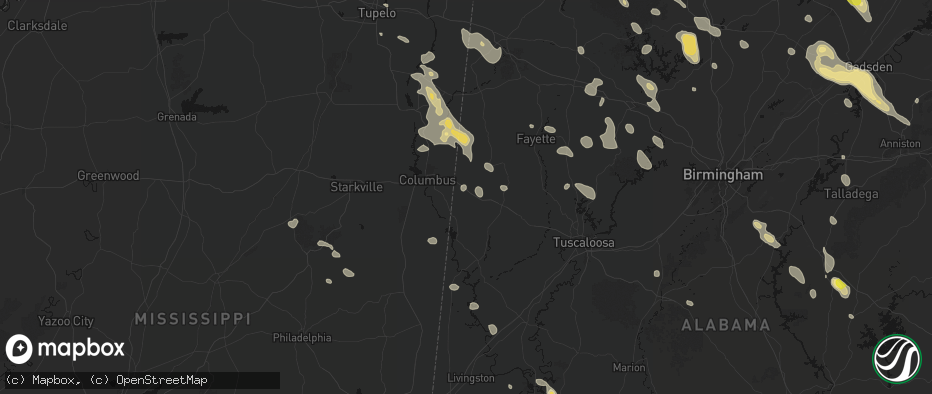 Hail map in Ethelsville, AL on June 1, 2026
