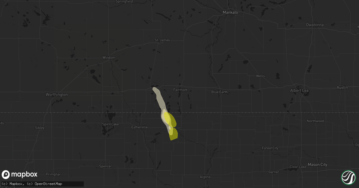 Hail map in Fairmont, MN on June 1, 2026