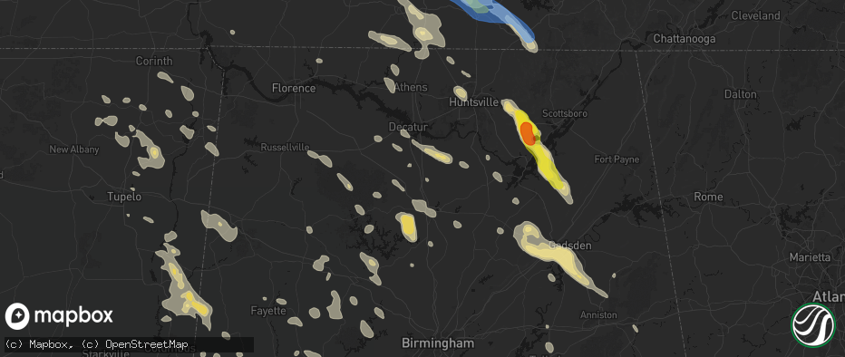 Hail map in Falkville, AL on June 1, 2026