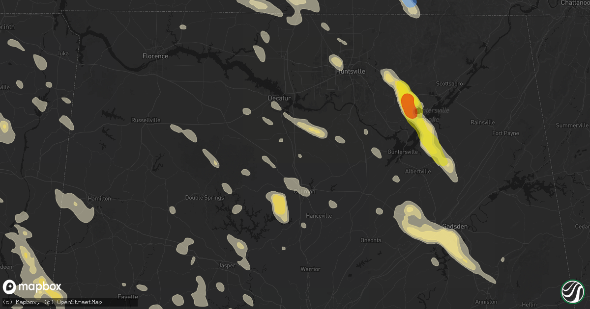 Hail map in Falkville, AL on June 1, 2026