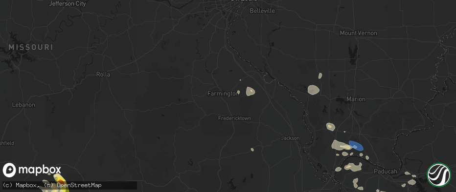 Hail map in Farmington, MO on June 1, 2026