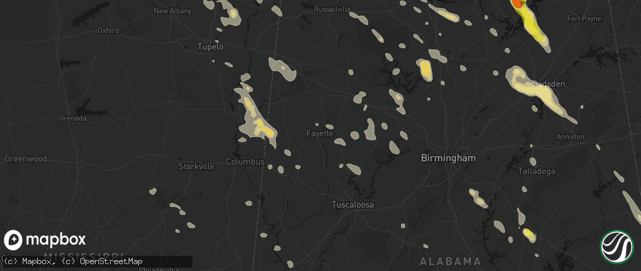 Hail map in Fayette, AL on June 1, 2026