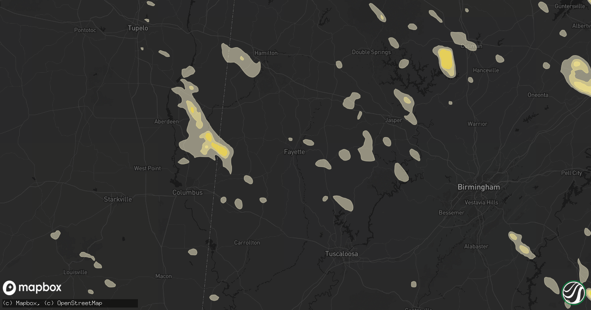 Hail map in Fayette, AL on June 1, 2026