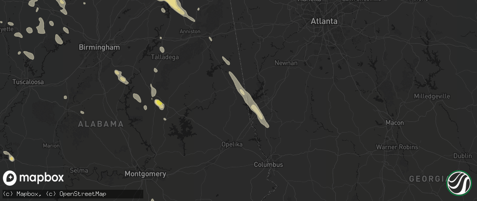 Hail map in Five Points, AL on June 1, 2026