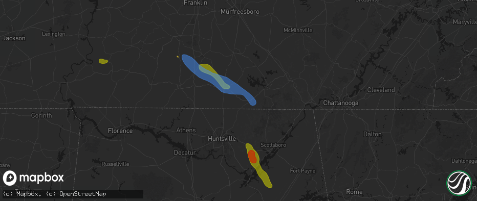 Hail map in Flintville, TN on June 1, 2026