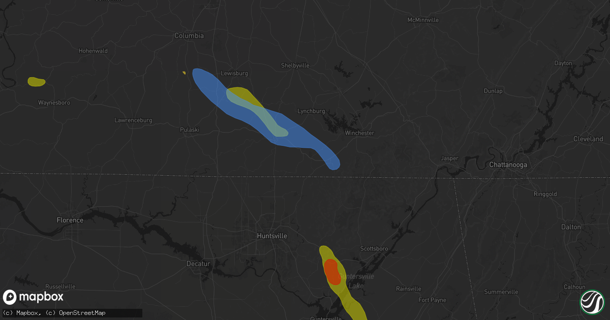 Hail map in Flintville, TN on June 1, 2026