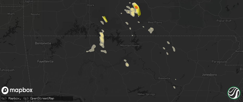 Hail map in Flippin, AR on June 1, 2026