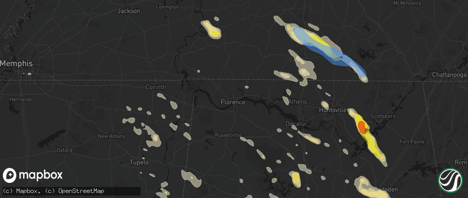 Hail map in Florence, AL on June 1, 2026
