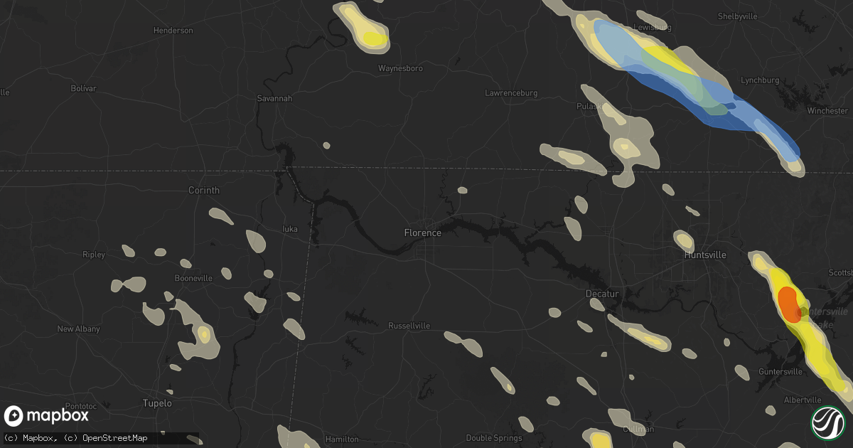 Hail map in Florence, AL on June 1, 2026