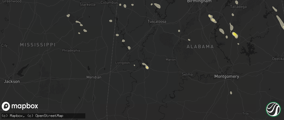 Hail map in Forkland, AL on June 1, 2026