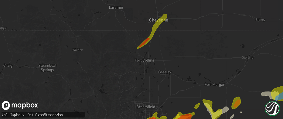 Hail map in Fort Collins, CO on June 1, 2026
