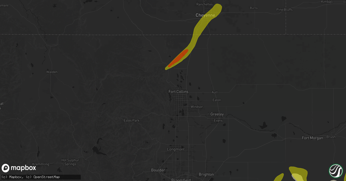 Hail map in Fort Collins, CO on June 1, 2026