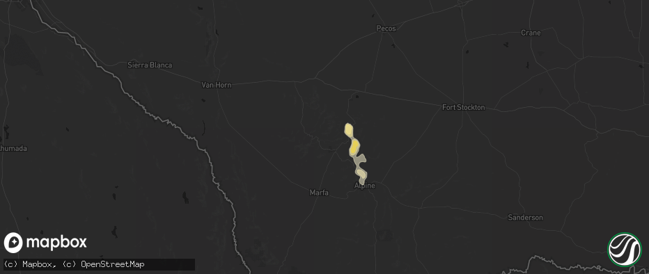 Hail map in Fort Davis, TX on June 1, 2026