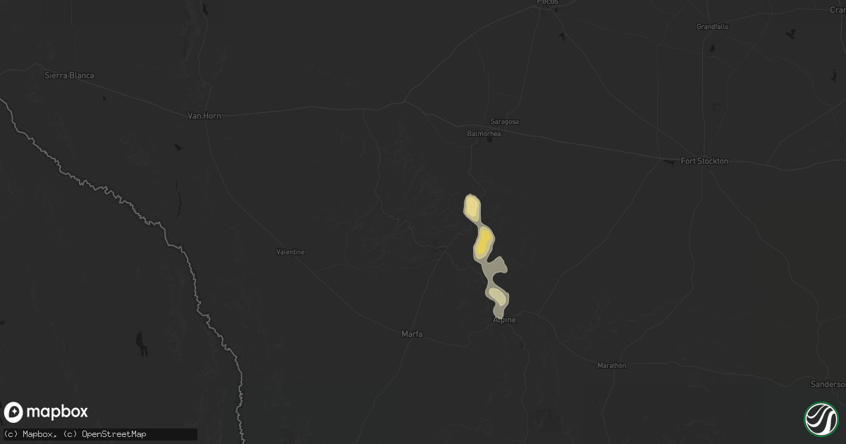 Hail map in Fort Davis, TX on June 1, 2026