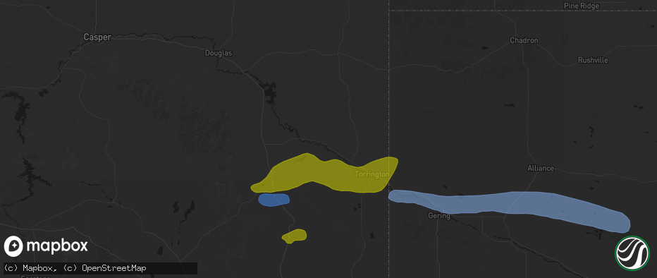 Hail map in Fort Laramie, WY on June 1, 2026