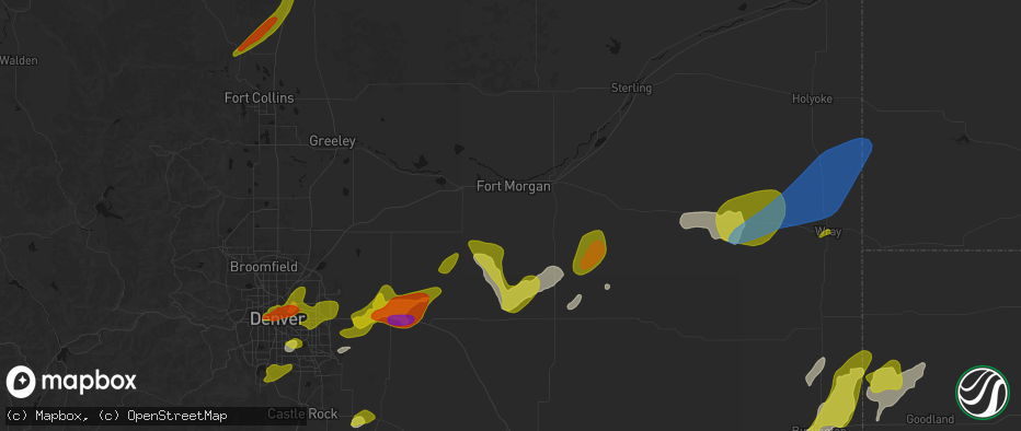Hail map in Fort Morgan, CO on June 1, 2026