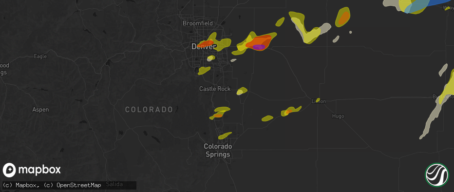 Hail map in Franktown, CO on June 1, 2026