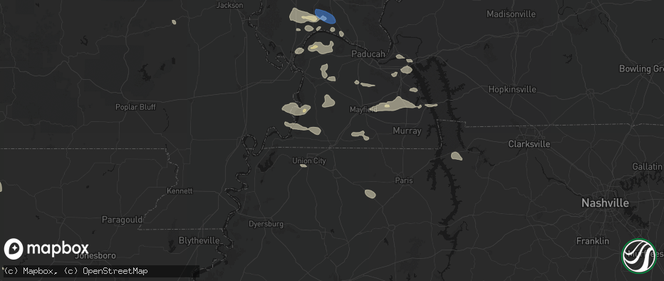 Hail map in Fulton, KY on June 1, 2026