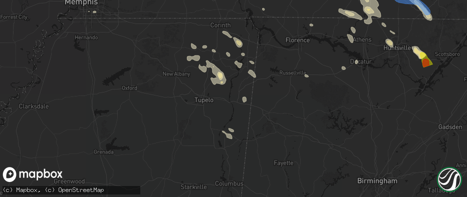 Hail map in Fulton, MS on June 1, 2026