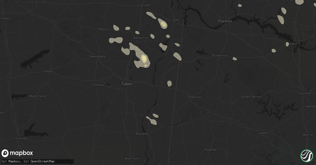 Hail map in Fulton, MS on June 1, 2026