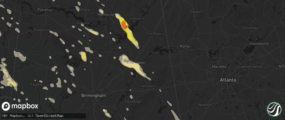 Hail map in Gadsden, AL on June 1, 2026