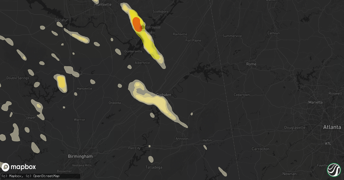 Hail map in Gadsden, AL on June 1, 2026
