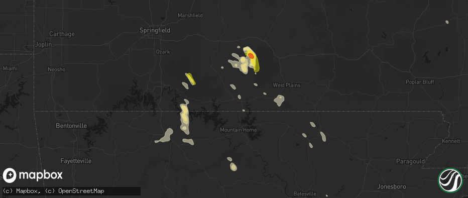 Hail map in Gainesville, MO on June 1, 2026