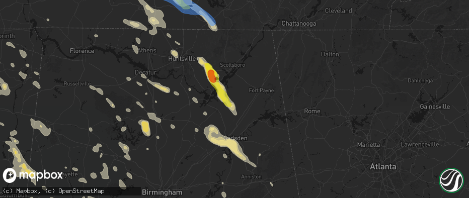 Hail map in Geraldine, AL on June 1, 2026